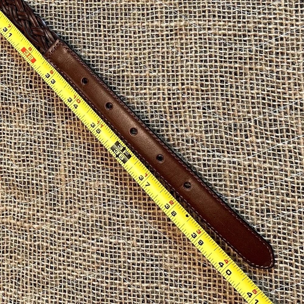 Brown Braided Leather Belt with Gold Buckle Smooth End Pieces Like New Condition